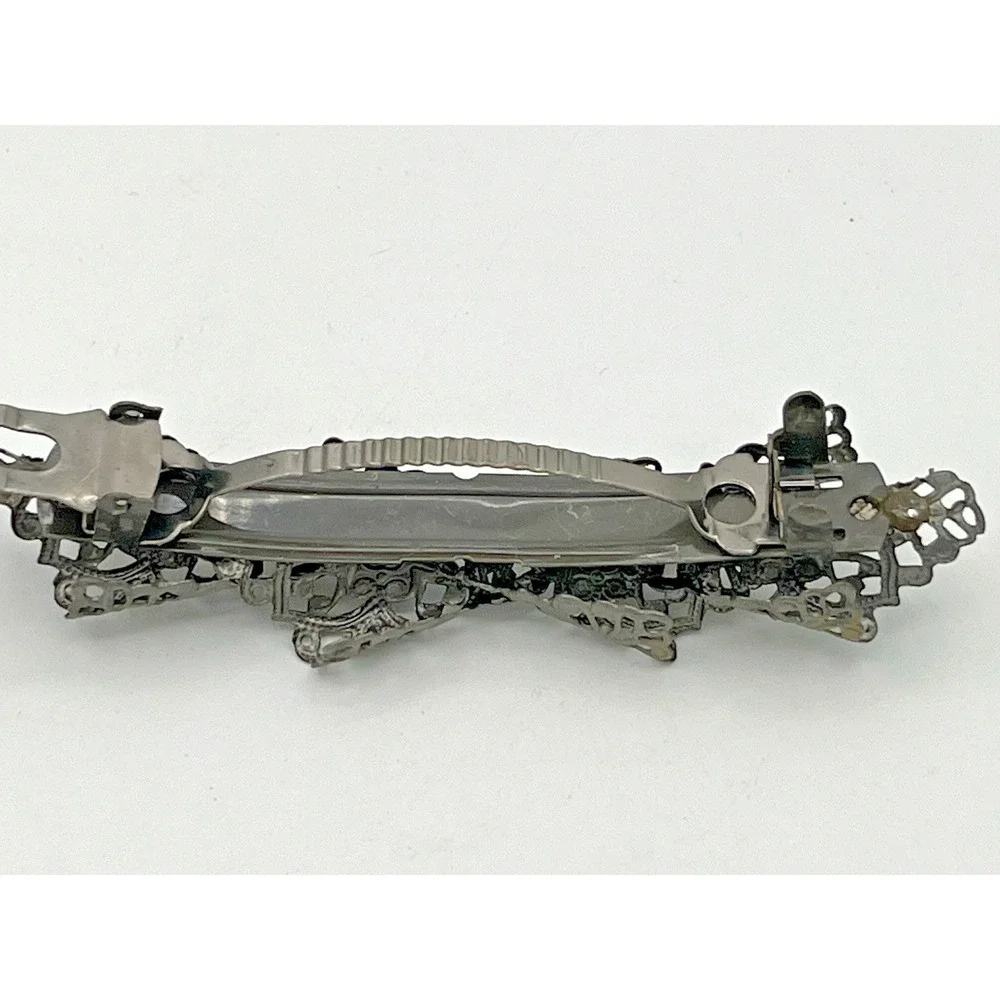 Vintage Art Deco Barrette Filigree Design Hair Pin Silver Tone